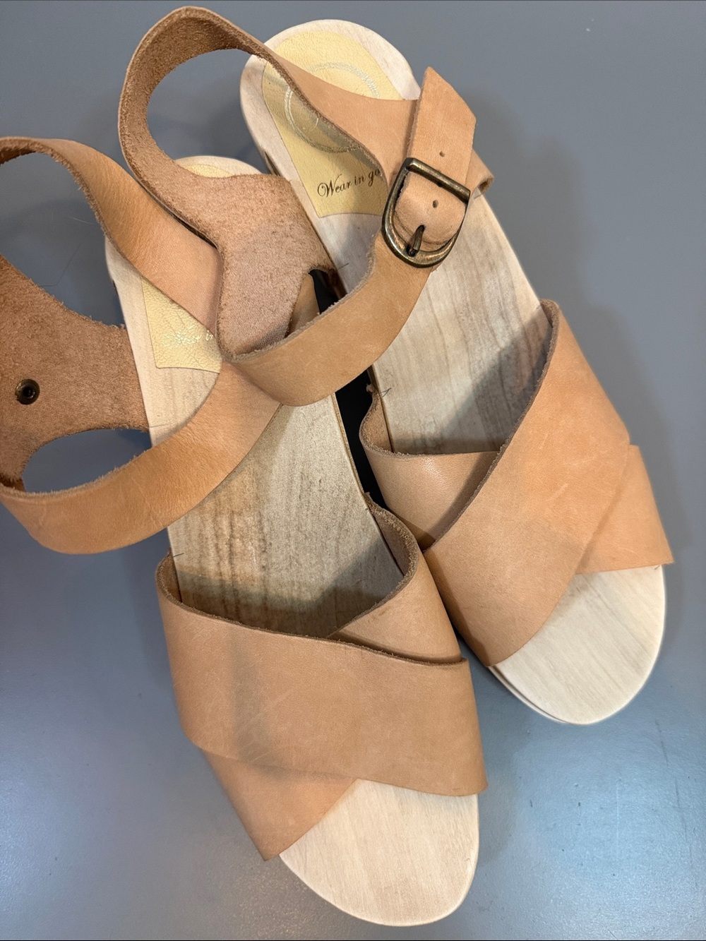 NO. 6 store wooden criss cross clog sandels 42